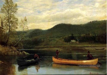 Hommes dans deux canots Albert Bierstadt Peinture à l'huile